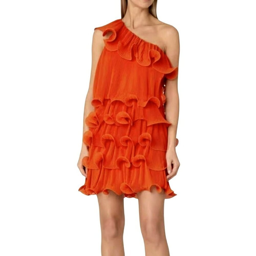 MILLY Blakely Tiered Ruffle Coral Mini Size Small Dress New